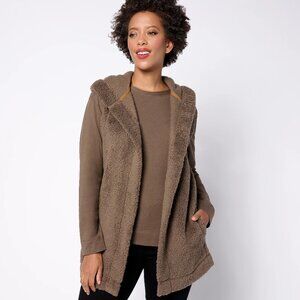 Koolaburra by UGG Brushed Back Sherpa Cozy Vest Brown S Sleeveless Hooded